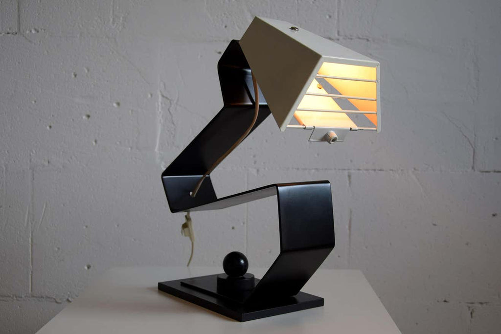 Mid-Century Modern Black and White Table Desk or Nightstand Lamp - Lighting
