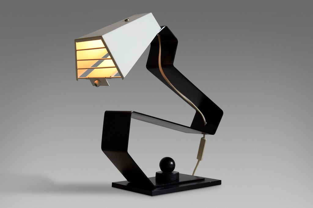 Mid-Century Modern Black and White Table Desk or Nightstand Lamp - Lighting
