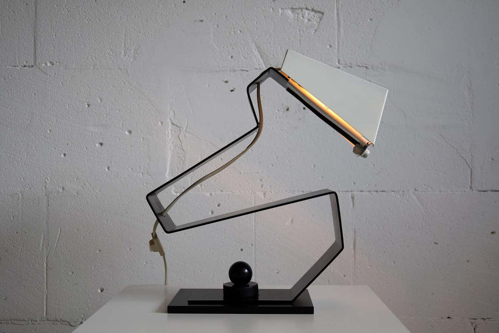 Mid-Century Modern Black and White Table Desk or Nightstand Lamp - Lighting