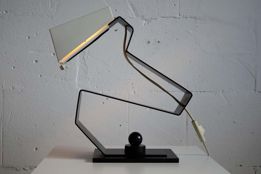 Mid-Century Modern Black and White Table Desk or Nightstand Lamp - Lighting