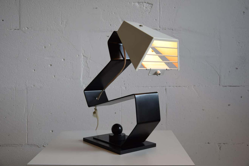 Mid-Century Modern Black and White Table Desk or Nightstand Lamp - Lighting