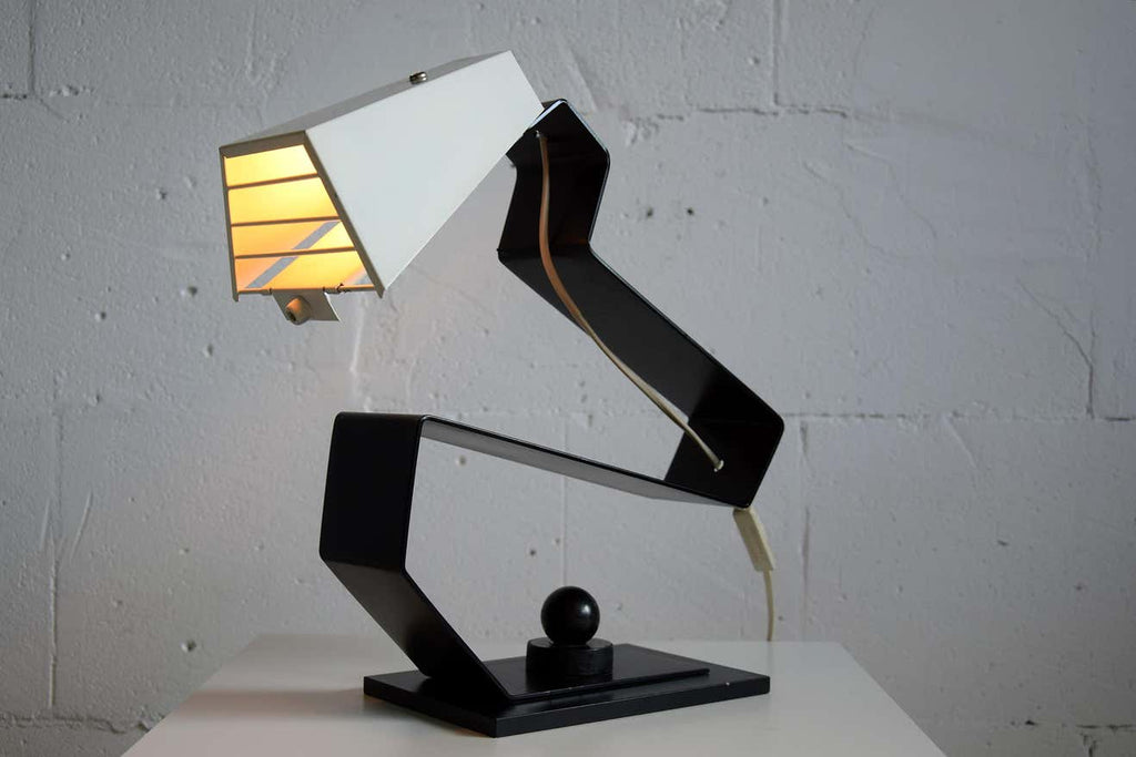 Mid-Century Modern Black and White Table Desk or Nightstand Lamp - Lighting