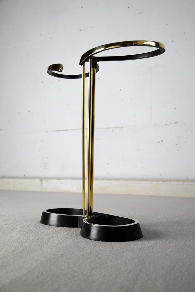 Mid-Century Modern Brass and Black Umbrella Stand - Decor