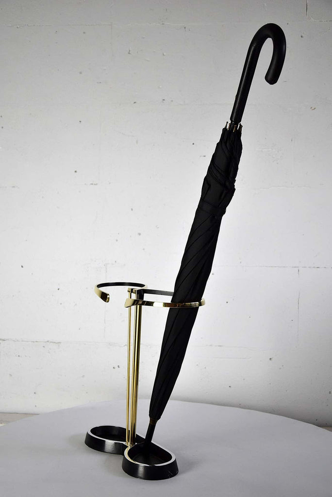 Mid-Century Modern Brass and Black Umbrella Stand - Decor