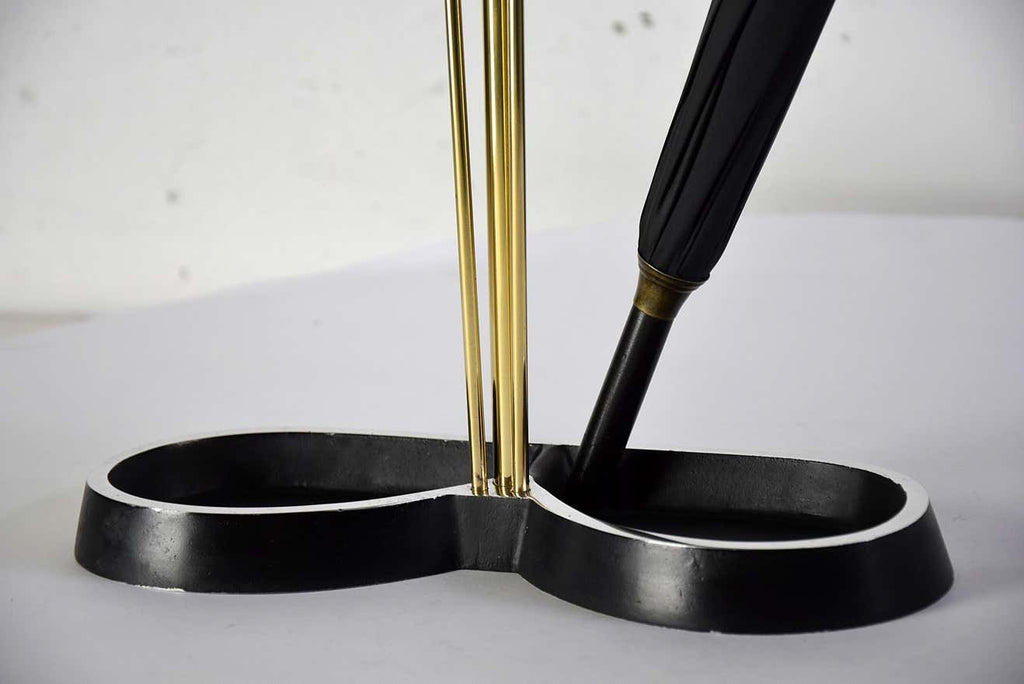 Mid-Century Modern Brass and Black Umbrella Stand - Decor