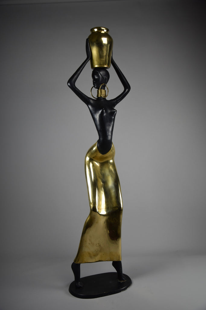 Mid century modern brass & copper female sculpture of the Ndebele tribe - Decor Sculpture