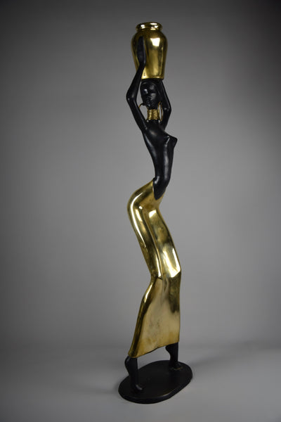 Mid century modern brass & copper female sculpture of the Ndebele tribe - Decor Sculpture