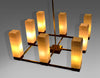 Mid-Century Modern Brass Teak and Glass Chandelier - Lighting