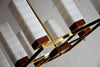 Mid-Century Modern Brass Teak and Glass Chandelier - Lighting