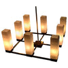Mid-Century Modern Brass Teak and Glass Chandelier - Lighting