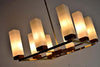 Mid-Century Modern Brass Teak and Glass Chandelier - Lighting