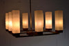 Mid-Century Modern Brass Teak and Glass Chandelier - Lighting