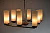 Mid-Century Modern Brass Teak and Glass Chandelier - Lighting