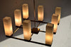 Mid-Century Modern Brass Teak and Glass Chandelier - Lighting