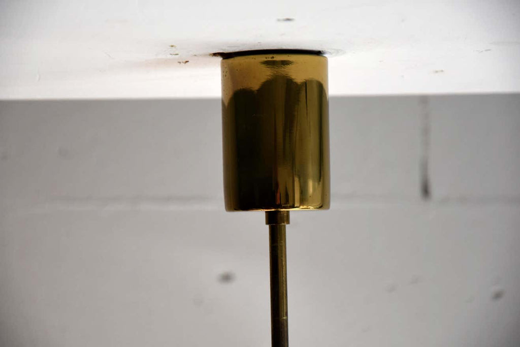 Mid-Century Modern Brass Teak and Glass Chandelier - Lighting