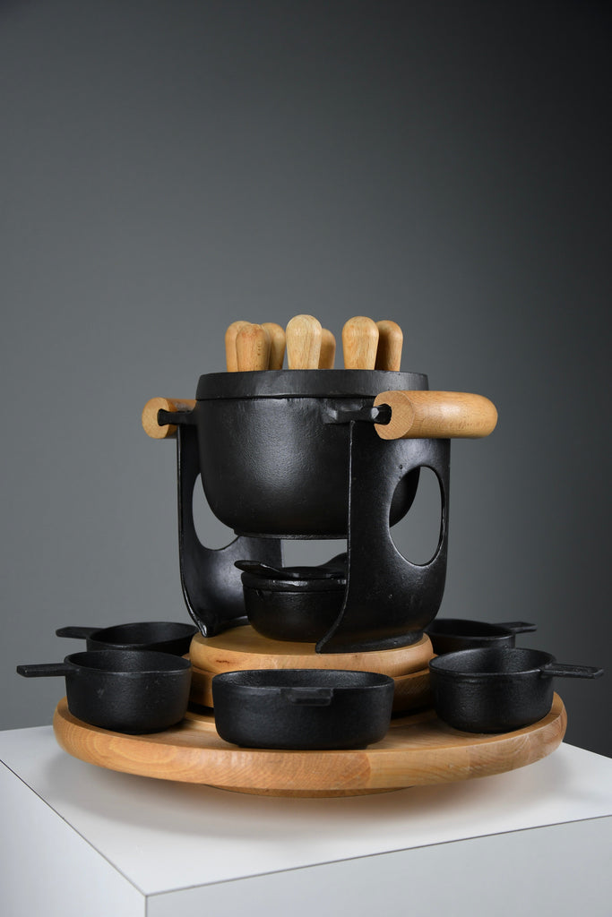 Mid-century modern cast iron and wood fondue set by Richard Nissen for Bodum Denmark 1960s - Collectibles