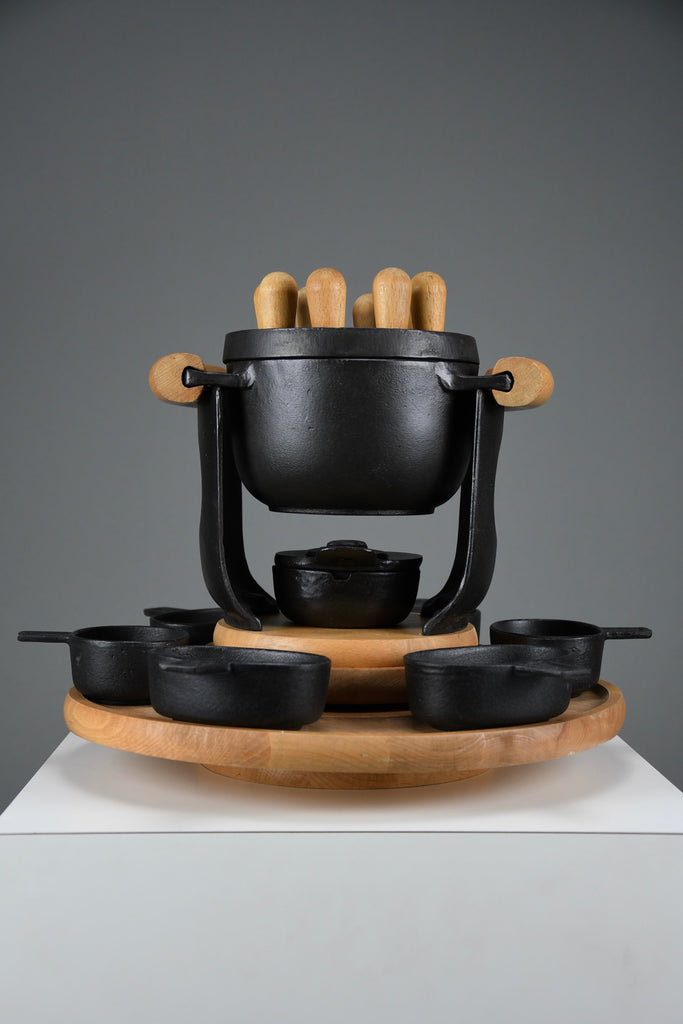 Mid-century modern cast iron and wood fondue set by Richard Nissen for Bodum Denmark 1960s - Collectibles