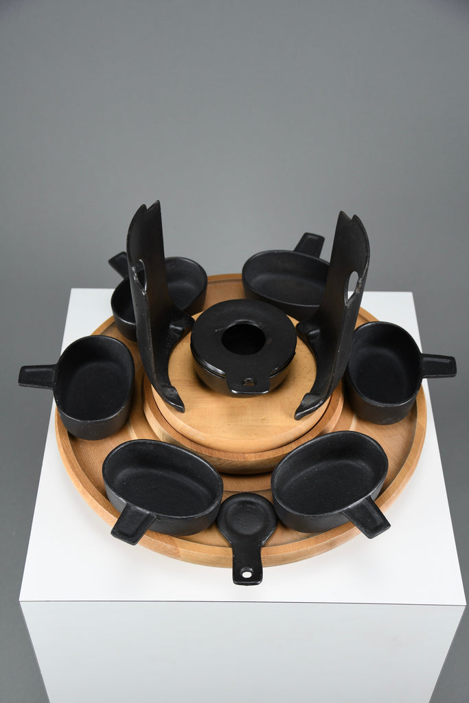 Mid-century modern cast iron and wood fondue set by Richard Nissen for Bodum Denmark 1960s - Collectibles