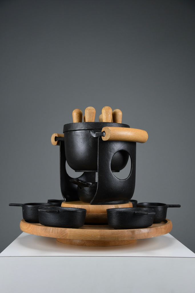 Mid-century modern cast iron and wood fondue set by Richard Nissen for Bodum Denmark 1960s - Collectibles