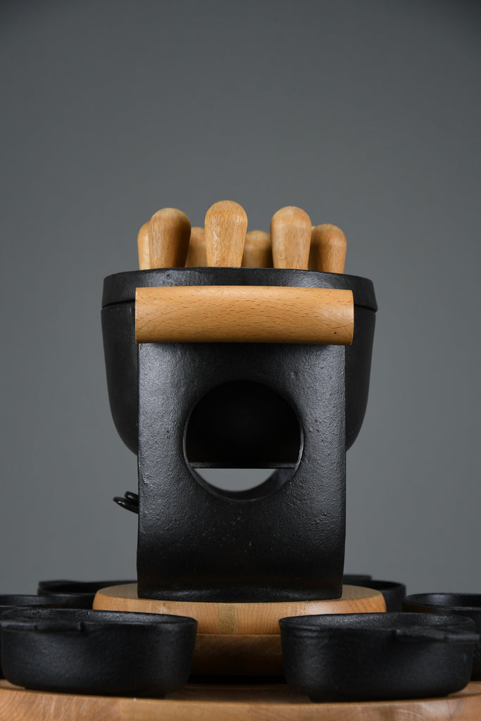 Mid-century modern cast iron and wood fondue set by Richard Nissen for Bodum Denmark 1960s - Collectibles
