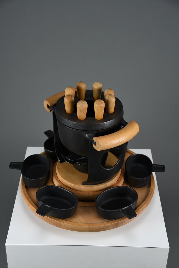 Mid-century modern cast iron and wood fondue set by Richard Nissen for Bodum Denmark 1960s - Collectibles