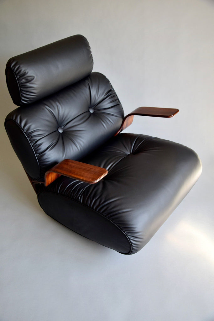 Mid-Century Modern Leather Jatoba vineer and Plywood Rocking Chair - Leather / Black - Furniture