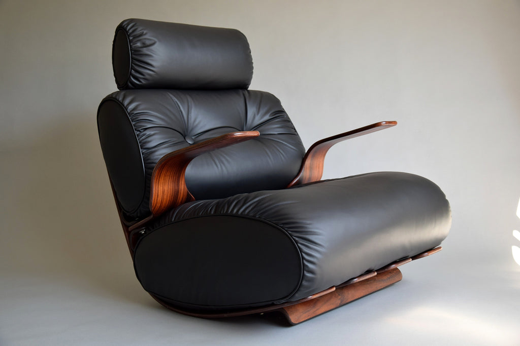 Mid-Century Modern Leather Jatoba vineer and Plywood Rocking Chair - Leather / Black - Furniture