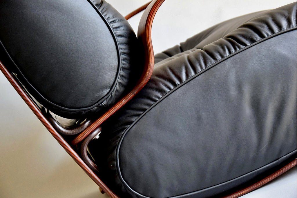 Mid-Century Modern Leather Jatoba vineer and Plywood Rocking Chair - Leather / Black - Furniture