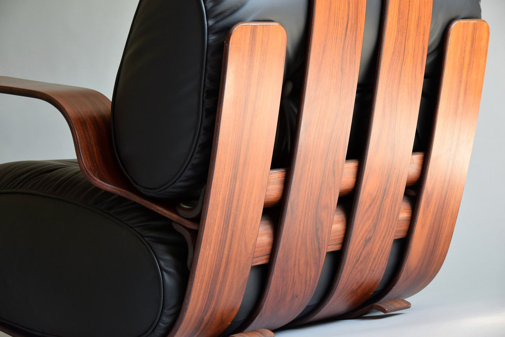 Mid-Century Modern Leather Jatoba vineer and Plywood Rocking Chair - Leather / Black - Furniture