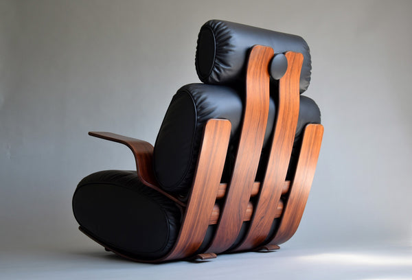 Mid-Century Modern Leather Jatoba vineer and Plywood Rocking Chair - Leather / Black - Furniture