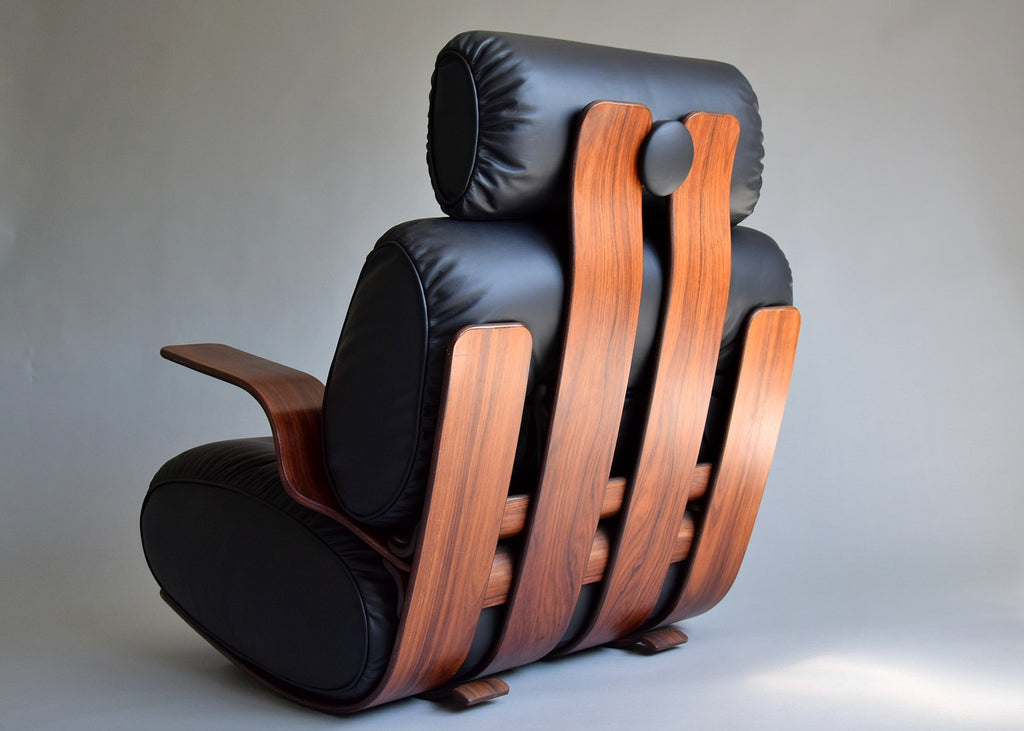 Mid-Century Modern Leather Jatoba vineer and Plywood Rocking Chair - Leather / Black - Furniture