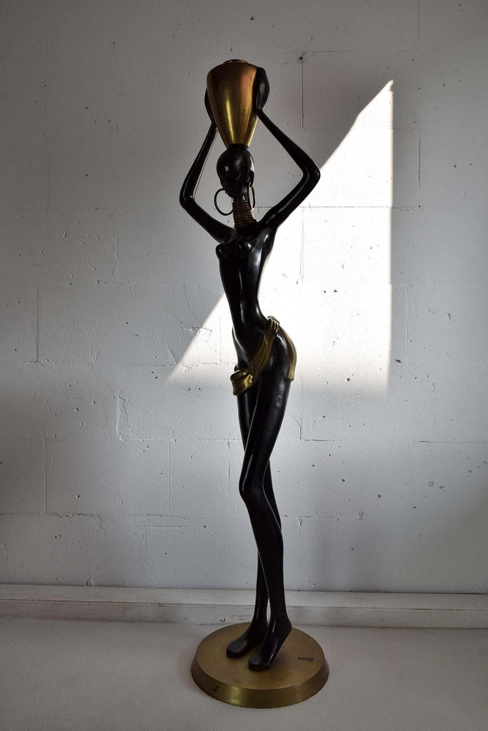 Mid-Century Modern Life Size Brass and Copper Statue of African Beauty - Decor