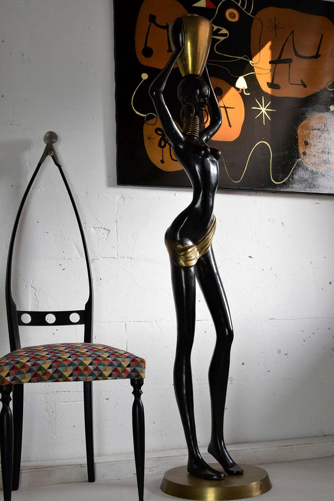 Mid-Century Modern Life Size Brass and Copper Statue of African Beauty - Decor