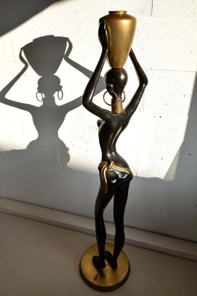 Mid-Century Modern Life Size Brass and Copper Statue of African Beauty - Decor