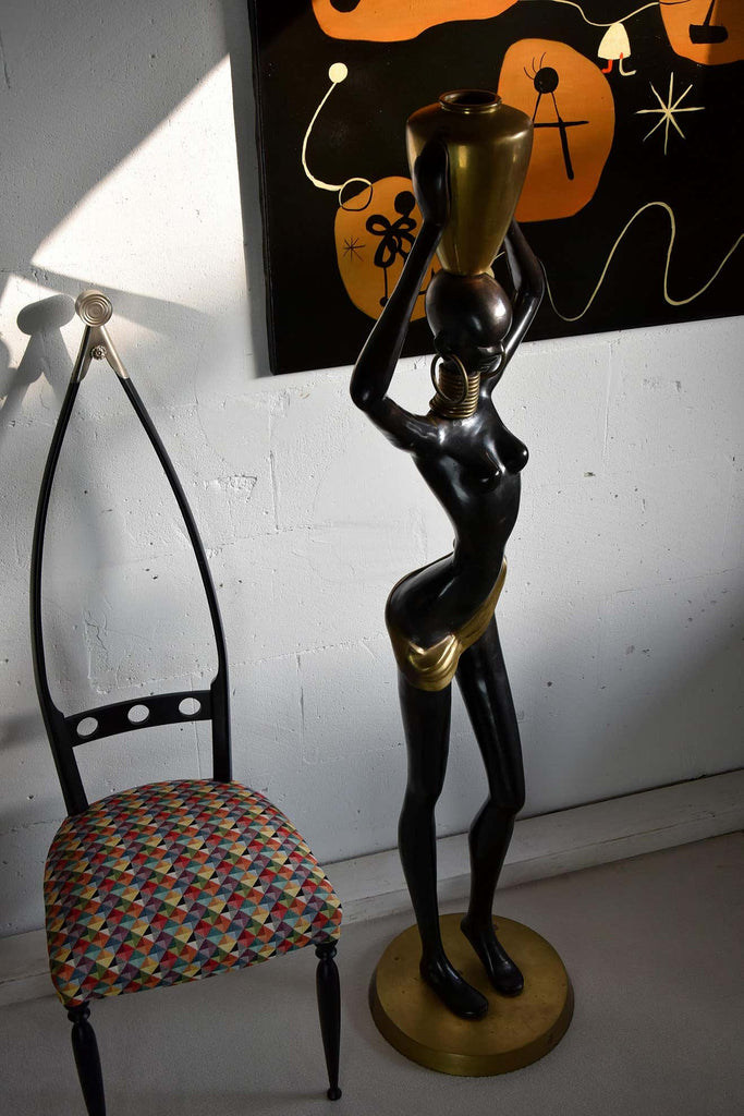 Mid-Century Modern Life Size Brass and Copper Statue of African Beauty - Decor