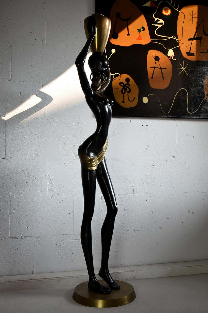 Mid-Century Modern Life Size Brass and Copper Statue of African Beauty - Decor
