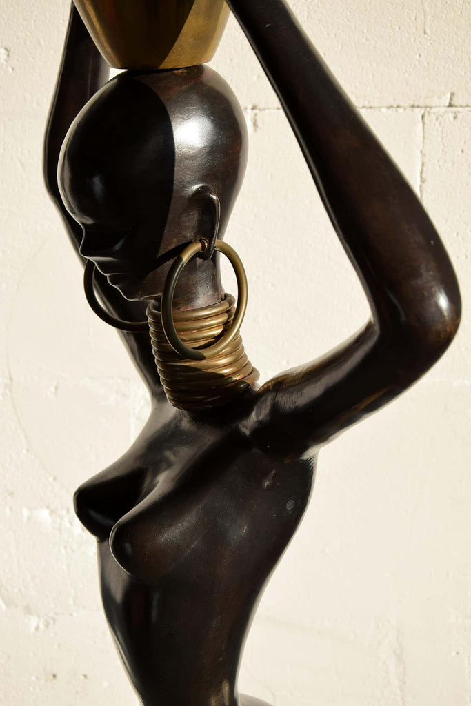 Mid-Century Modern Life Size Brass and Copper Statue of African Beauty - Decor