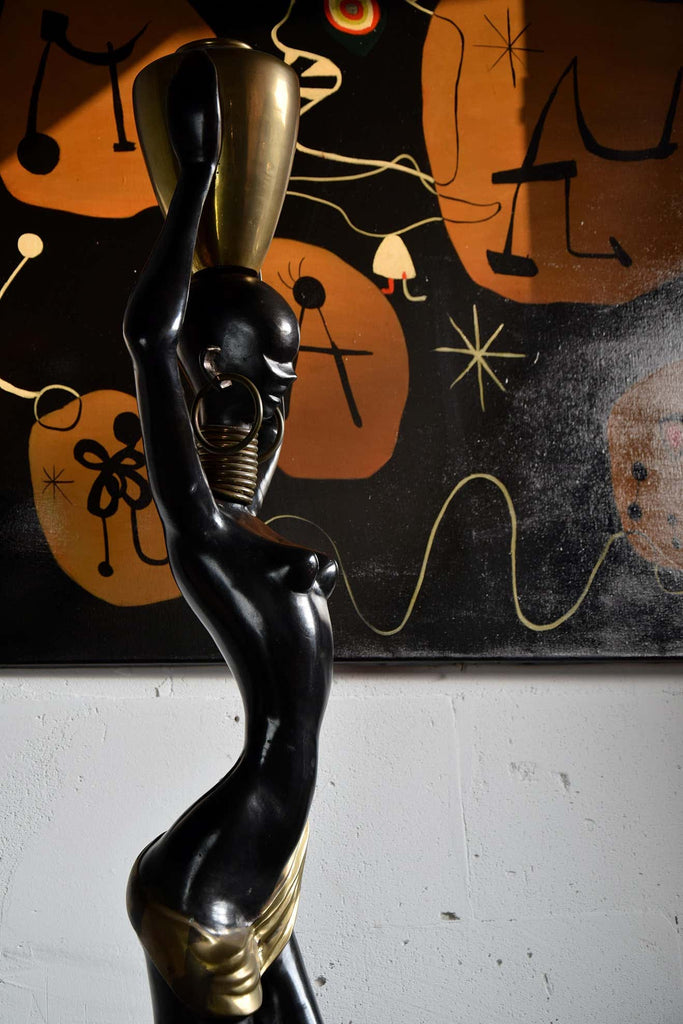 Mid-Century Modern Life Size Brass and Copper Statue of African Beauty - Decor