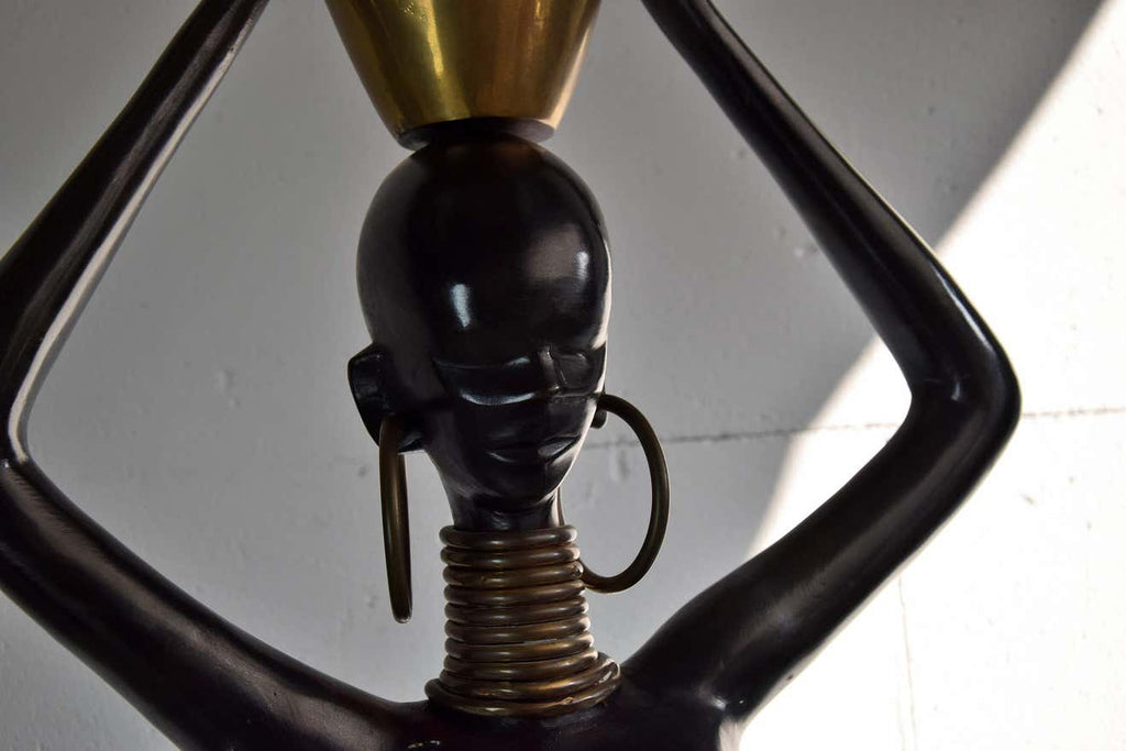 Mid-Century Modern Life Size Brass and Copper Statue of African Beauty - Decor