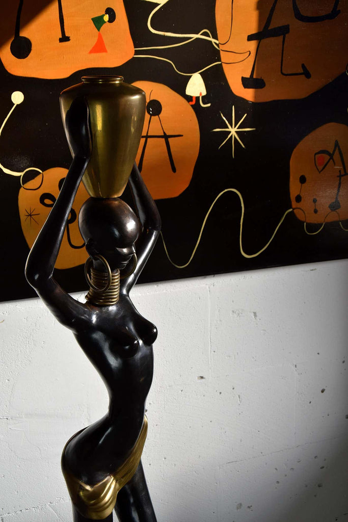 Mid-Century Modern Life Size Brass and Copper Statue of African Beauty - Decor