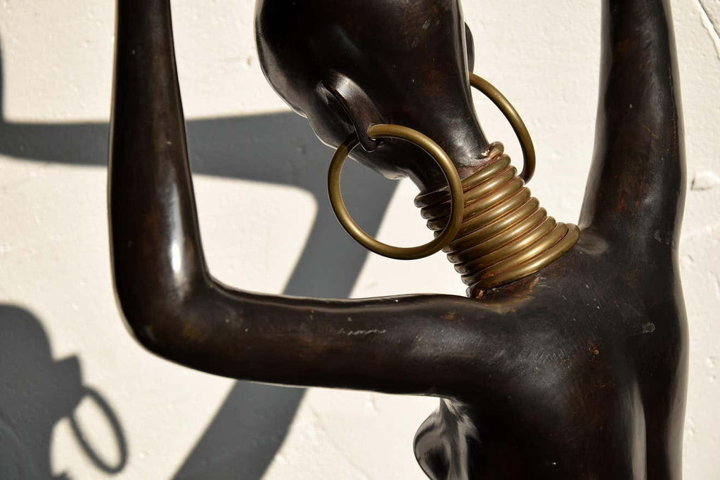 Mid-Century Modern Life Size Brass and Copper Statue of African Beauty - Decor