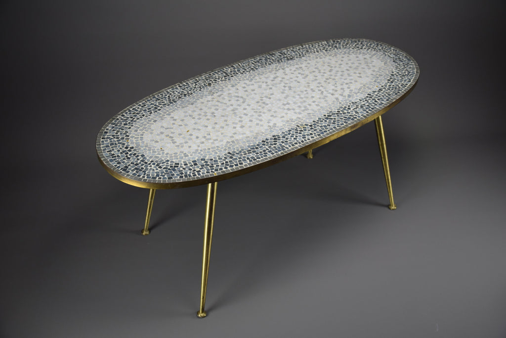 Mid-century modern mosaic and brass oval coffee table by Berthold Muller - Coffee Table