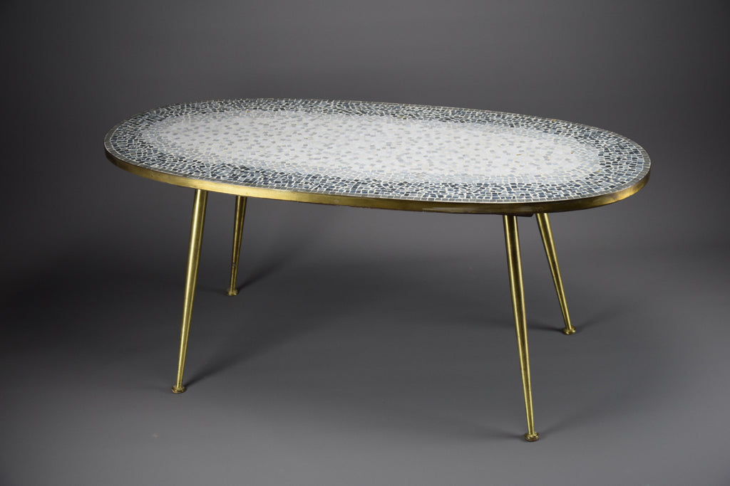 Mid-century modern mosaic and brass oval coffee table by Berthold Muller - Coffee Table