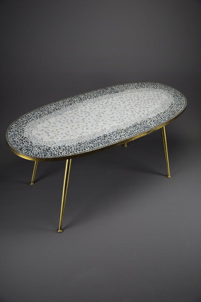 Mid-century modern mosaic and brass oval coffee table by Berthold Muller - Coffee Table