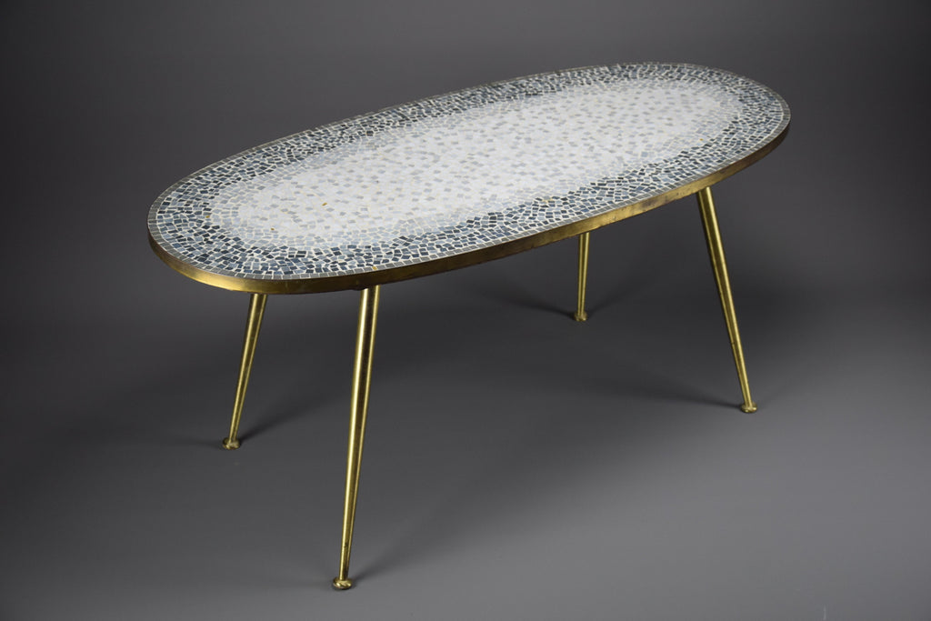 Mid-century modern mosaic and brass oval coffee table by Berthold Muller - Coffee Table