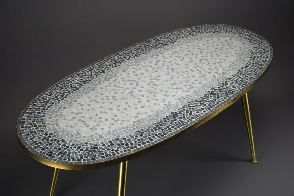 Mid-century modern mosaic and brass oval coffee table by Berthold Muller - Coffee Table