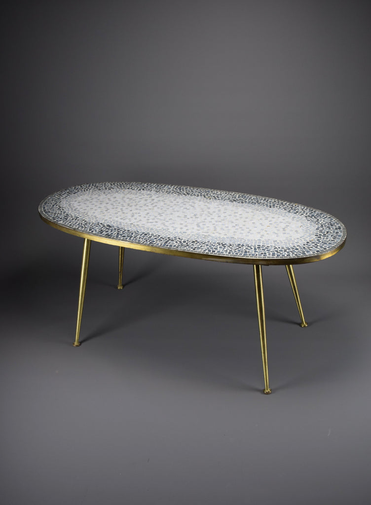 Mid-century modern mosaic and brass oval coffee table by Berthold Muller - Coffee Table