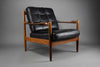 Mid century modern Scandinavian Jatoba wood and black leather armchair - Furniture