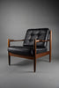 Mid century modern Scandinavian Jatoba wood and black leather armchair - Furniture