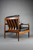 Mid century modern Scandinavian Jatoba wood and black leather armchair - Furniture